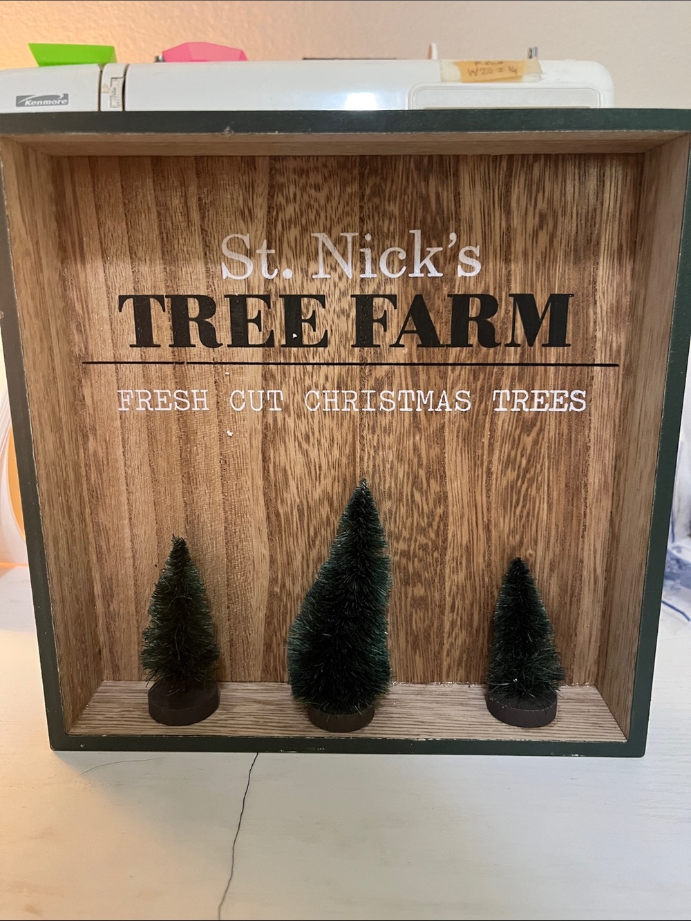 St. Nick's Tree Farm Wooden Holiday Shadow Box with Mini Trees
